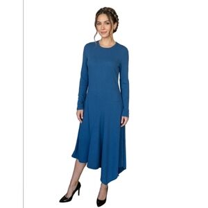 ZARA ASYMMETRICAL HEMLINES  LONG SLEEVES NWT BLUE RIB  MIDI DRESS IN SIZE MEDIUM